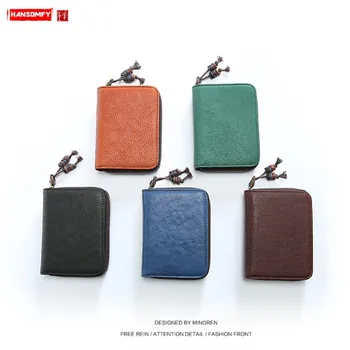 

2020 New Women Mini Purse Men Short Wallet Genuine Leather Coin Purse Wild Ultra-thin Male Card Package Retro Small Wallets