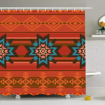 

Shower Curtain Set with Hooks 60x72 Antique Cotton Decor Blue Banner Traditional in Textile Pattern Abstract Textures Backdrop