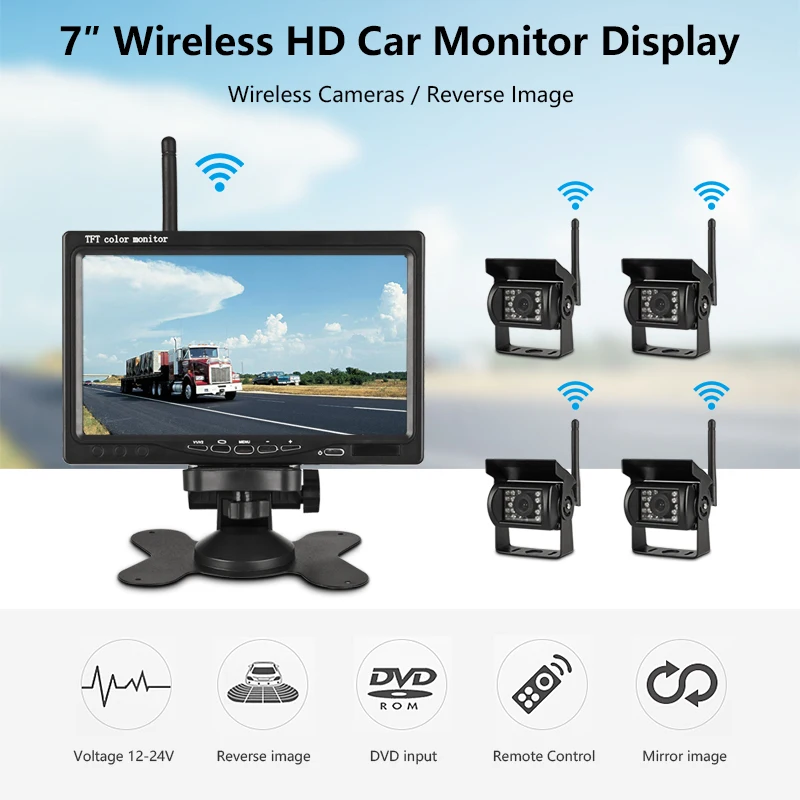 

threecar 7" Wireless Car monitor TFT LCD Four Car Rear cameras Monitor Parking Rearview System for Backup Camera Use for truck