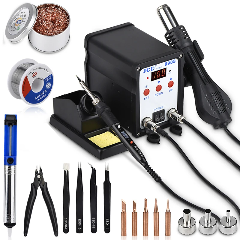 

JCD 8908 Soldering Station 2 IN 1 Welding Repair Machine Electric Soldering Iron with Hot Air Gun BGA Rework LCD Digital Station