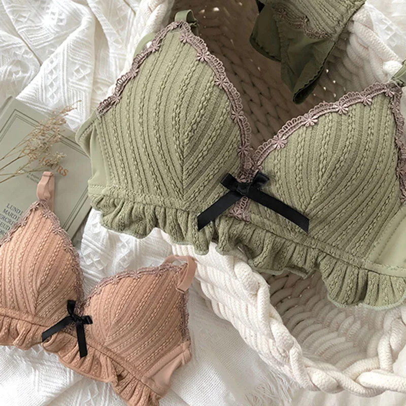 Roseheart, зимнее женское модное красное зеленое белье, кружевные трусики без косточек с бантиком, комплекты беспроводного бюстгальтера, нижнее белье, комплекты нижнего белья