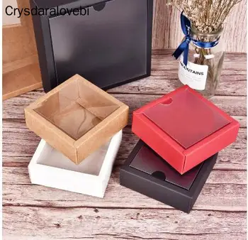 

20pcs Kraft Paper Box Transparent PVC Cover Gift Packaging Box Cartons Boxes Toddler Shoes Packaging Box