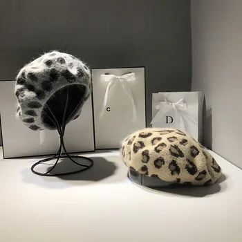 

Women Vintage Style Leopard Painter Hat Round Beret Caps Cap Beanie Skull Caps Rabbit Hat Winter Hats Women Valentines Present