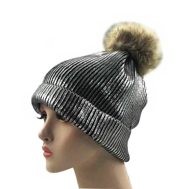 Metallic Pink Ball Beanie Hat 