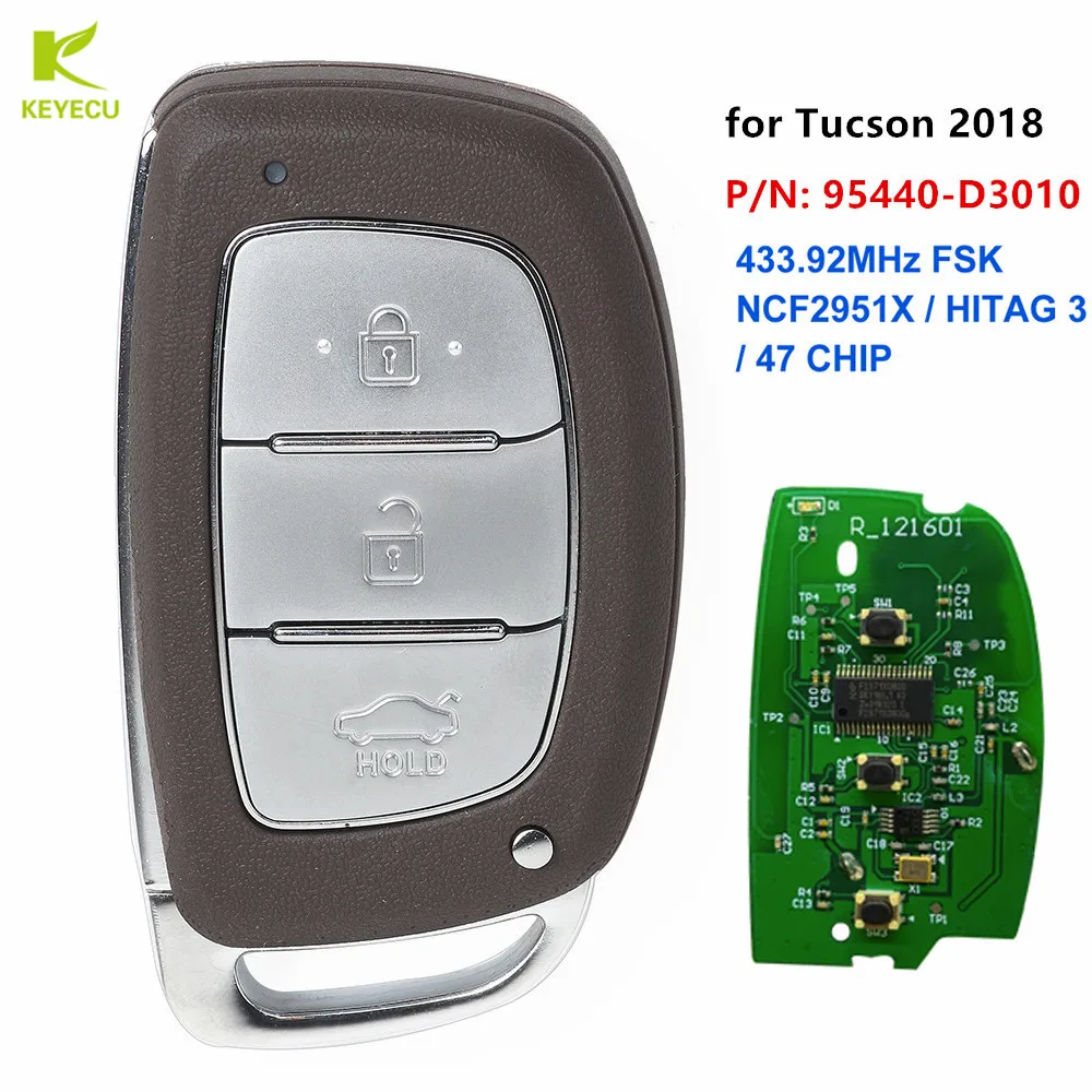 KEYECU Замена умный Автомобильный ключ брелок 3 кнопки FSK433.92MHz ID47 чип для hyundai Tucson P/N: 95440-D3010