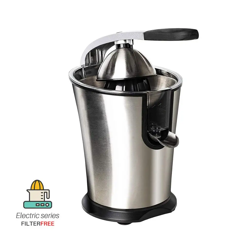 

Stainless Steel Electric Juice Press - Citrus Juicer or Squeezer Masticating Machine with Power Handle and Cone Lid for Easy Use