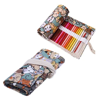 

Canvas Pencil Wrap,Travel Drawing Cute Cat Pencil Roll Organizer For Artist,Pencils Pouch Case Hold For Colored Pencils(NO Penci