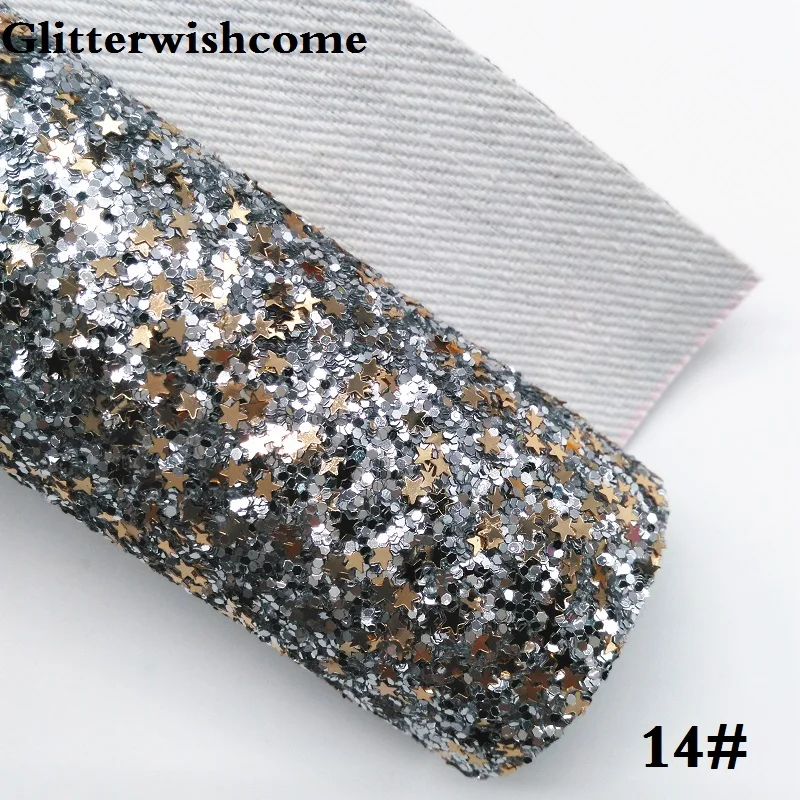 Glitterwishcome 21X29 см А4 Размер синтетическая кожа, плотная блестящая кожа со звездами, блестящая ткань винил для бантов, GM035A - Цвет: 14