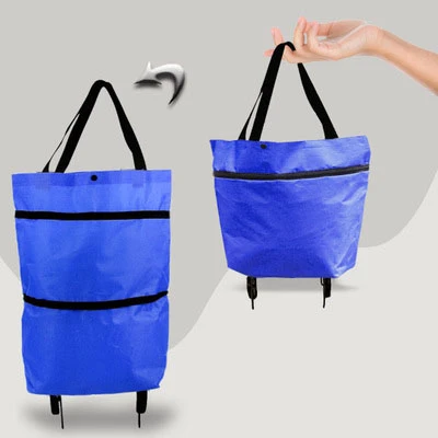 Compact Folding Reusable Shopping Trolley Bag with Wheels - Portable Food and Grocery Organizer