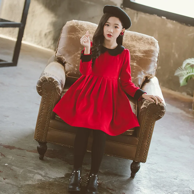 Зимнее рождественское платье для девочек красная бархатная детская одежда принцессы с длинными рукавами элегантные вечерние флисовые костюмы для девочек от 3 до 8 лет