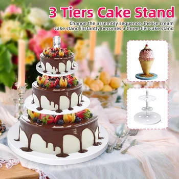 

3 Tier Cake Stand Afternoon Tea Wedding Plates Party Tableware Bakeware Plastic Ice Cream Tray Display Rack Cake Decorating Tool