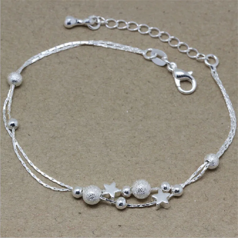 1PC Silver Star Bracelets Charm Chain Elegant Bracelet Pulseras For Women Bracelets& Bangles Fashion Jewelry Hot