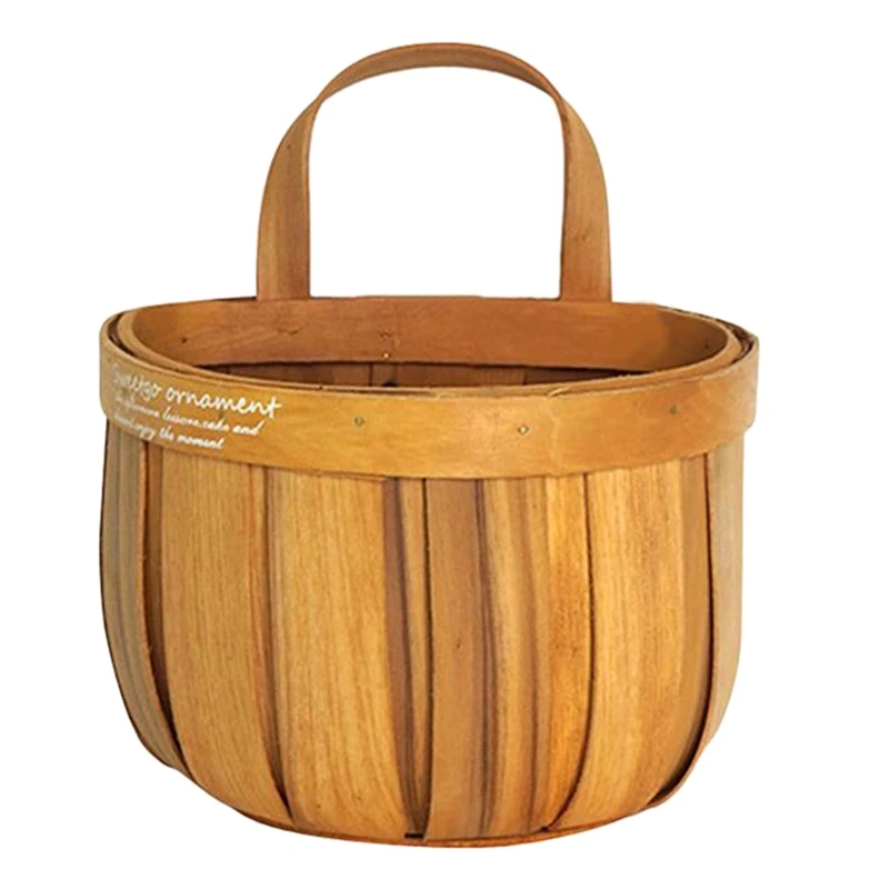 Handmade Woven Wicker Flower Basket Portable Picnic Fruit Basket Dustproof Storage Basket - Цвет: wood color