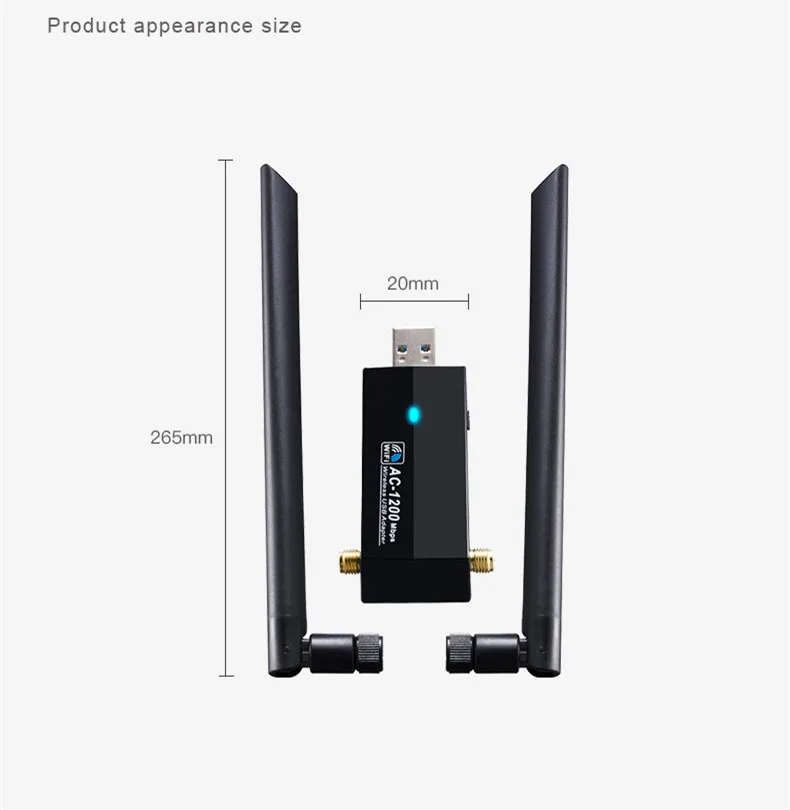 1200 Мбит/с Беспроводная USB Сетевая карта USB3.0 Двухдиапазонная 2,4G& 5,8G Wifi приемник и беспроводной адаптер для ПК с 2 антеннами