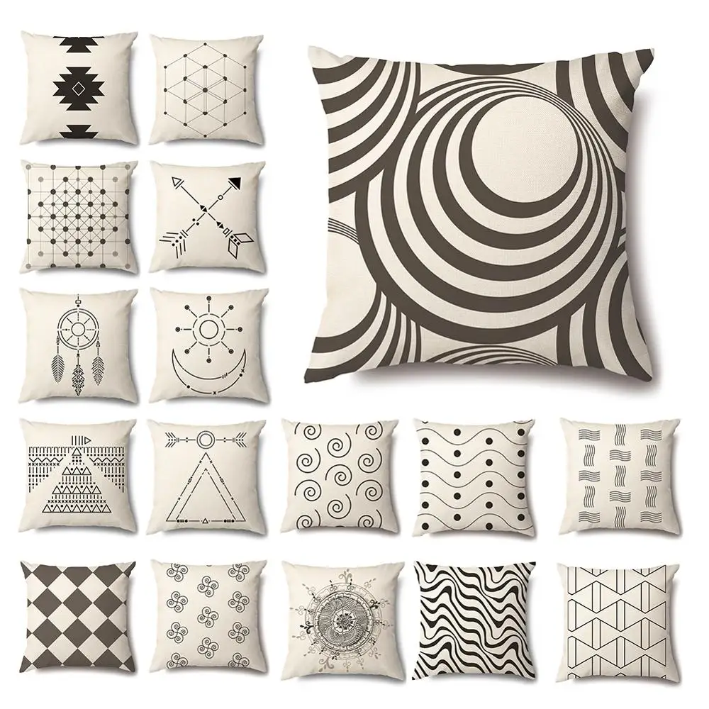 2020 New Black and White Geometric Decorative Pillowcases Polyester Throw Pillow Case Striped Geometric Pillowcase kussensloop
