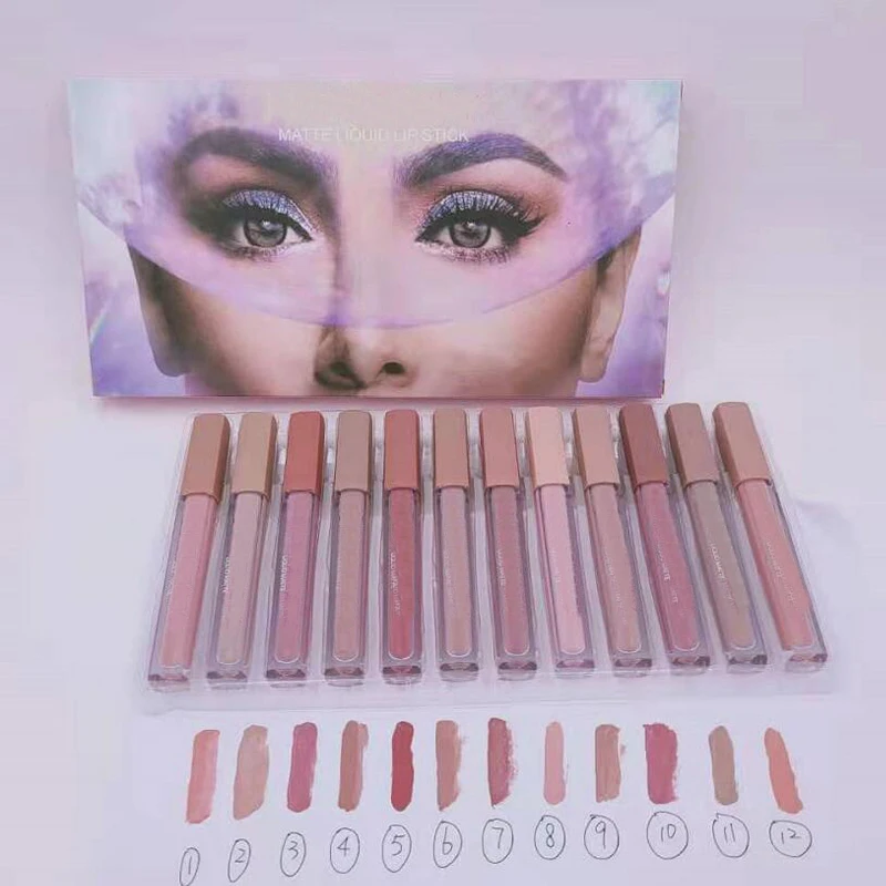

New Beauty 12colors Matte Liquid Lipstick Kit Lip Gloss Brand Designer Make Up With ePacket Ship