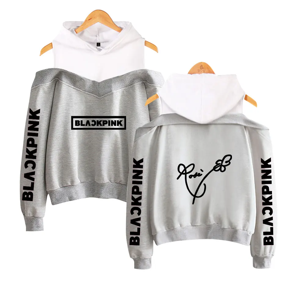  2019 Blackpink Kpop Strapless Hoodies Women Sexy Streetwear Confidence and Beauty Blackpink Hoodies