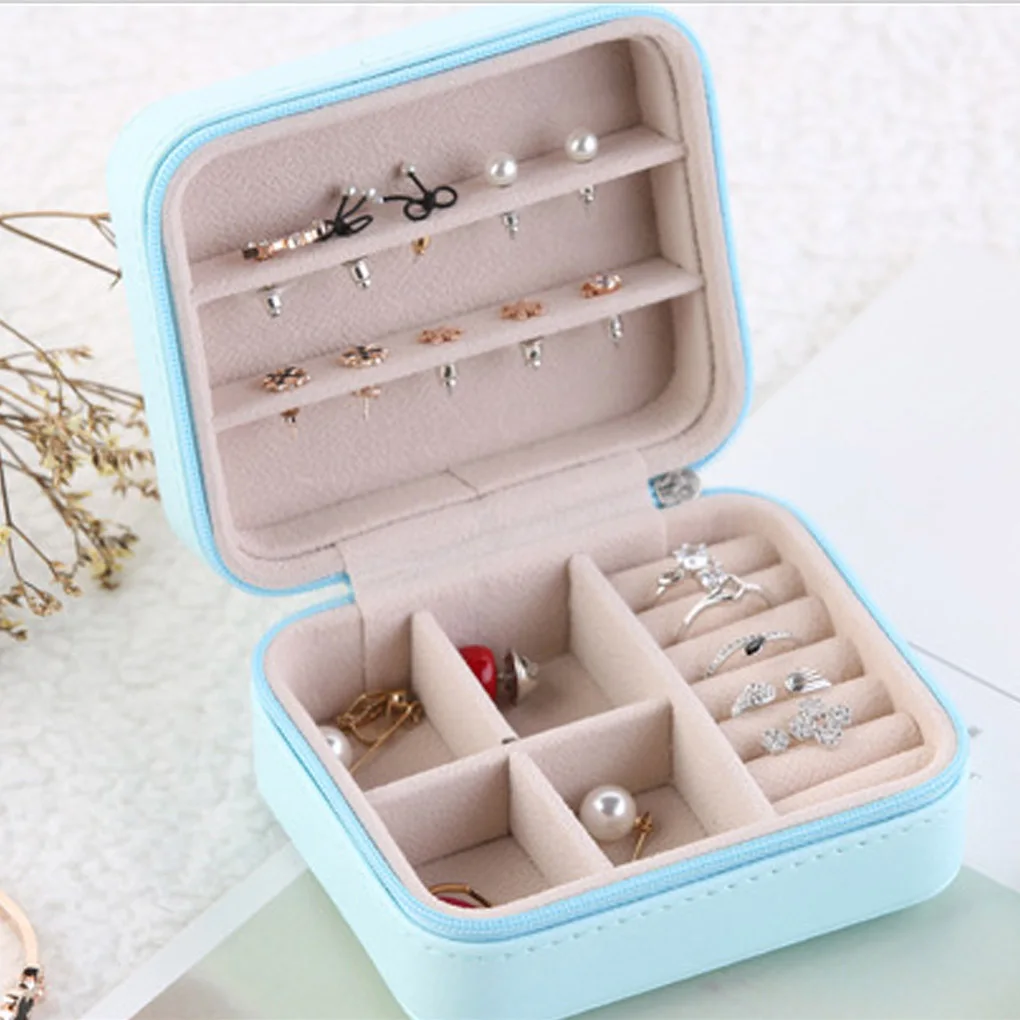 Women Jewelry Box Ring Earring Organizer Case Zipper Bag Girls Portable Jewelry Leather Storage