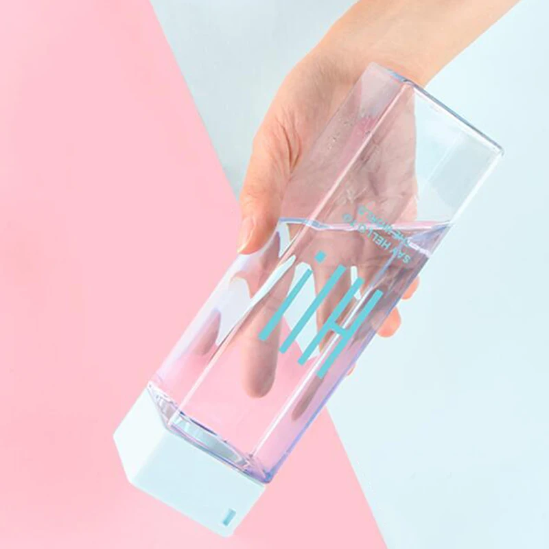 Creative Water cup Brief Popular Square Plastic Bottle Cute Simple Drop-Proof Lovers Student Outdoor Hand Bottle Portable Cup