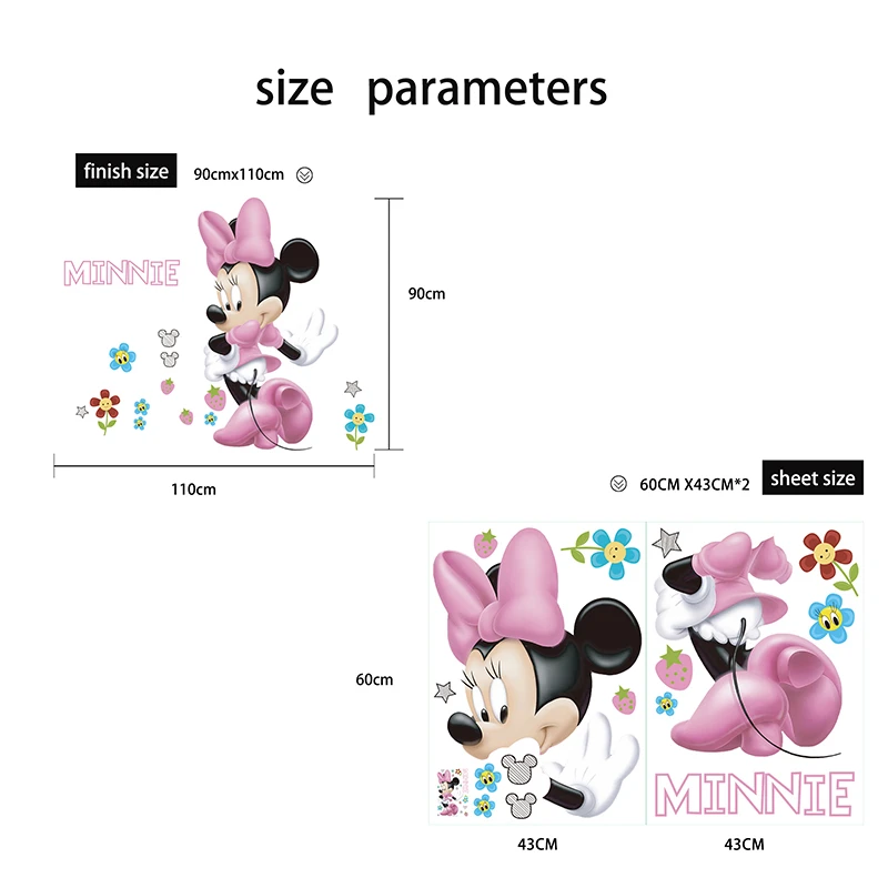 Vivid Disney Mickey Minnie wall sticker for kids  room living room bedroom wall PVC decoration Movie Poster  Door sticker