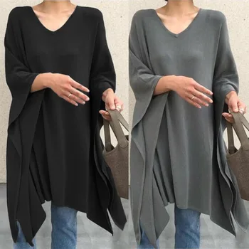 

Fashion V Neck Tops women's Irregular Blouse 2020 ZANZEA Spring Casual 3/4 Sleeve Blusas Poncho Female Cape Poncho 5XL Tunic