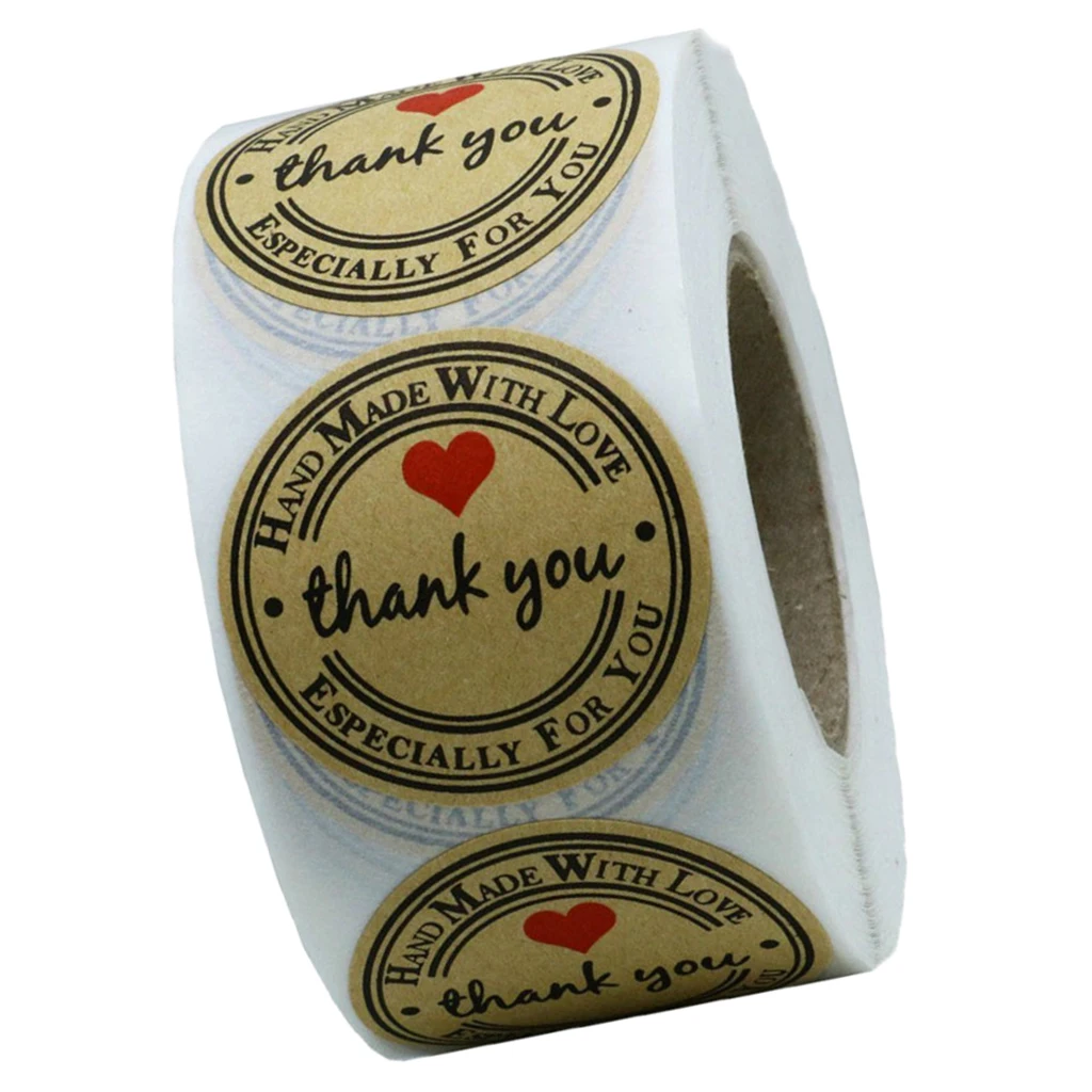 1 Roll 500pcs Kraft Paper Thank You Decorative Adhesive Stickers Label