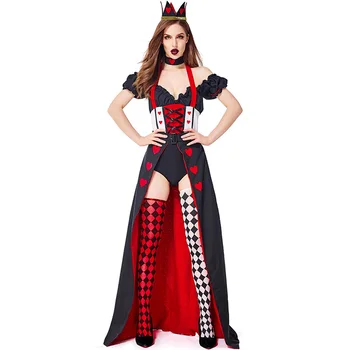 

Halloween Cosplay Red Women Alice's Adventures in Wonderland Costume Dress Queen Of Hearts Characters Fancy Slices Adventures