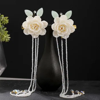 

New Fashion Lovely Flower Pearls Beads Pendant Hairpin Clips Headpieces Women Girl Chinese Hanfu Dress Hair Jewelry Accessories