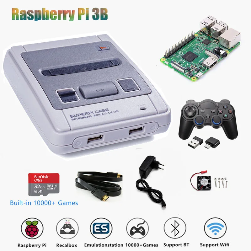 Raspberry Pi 3B игровые порта Ретро Флаг SUPERPi чехол gameboy с системой пересчета HDMI выход