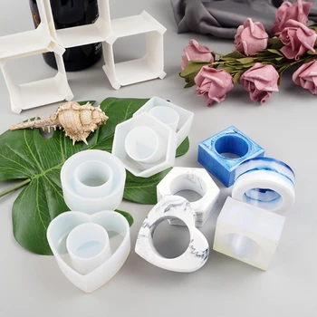 

4 Shapes Minimalist Napkin Holders Ring Resin Molds Kit Round Sqaure Heart Hexagon Napkin Buckles Resin Casting Mold Kit