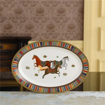 

12inch Fine Bone China Big Fish Plate Horse Porcelain Oval Dishes Bowl Luxury Kitchen Accessories Home Restaurant Dinner Plates