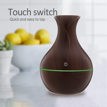 

LED Light Air Humidifier USB Wooden Grain Air Humidifier Essential Oil Aroma Diffuser Touch Switch Humidifier Oil Diffuser