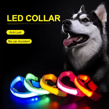 

LED Pet Nylon Dog Collar Night Safety Flashing Glow In The Dark Dog Leash Dogs Luminous Fluorescent Collars Collar Perro