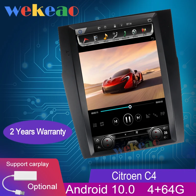 Wekeao вертикальный Экран Tesla Стиль 12,1 ''Android 10,0 автомобильный dvd-плеер автомобиля радио для Citroen C4 C4L DS4 GPS 2011-2016 5G