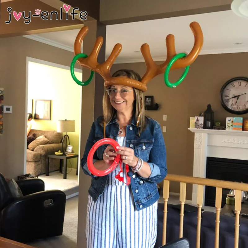 1 σετ Φουσκωτό Santa Funny Reindeer Kapel Antler Ring Toss Christmas Holiday Party Game Christmas Outdoor φουσκωμένα παιχνίδια Προμήθειες