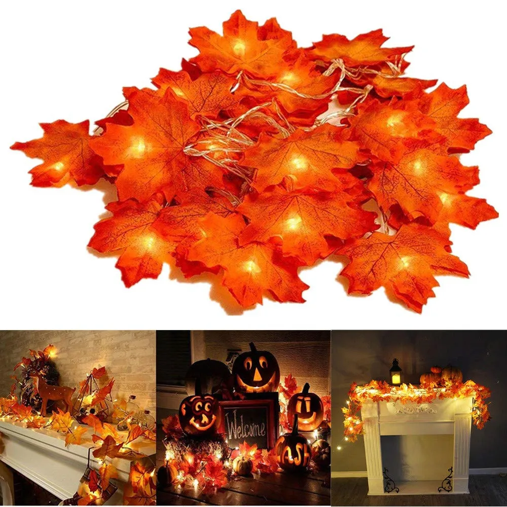 

Thanksgiving Decorations Garland LED String Lights 10/20/30/40 LEDS Maple Leaf Fairy Lights for Halloween,Autumn,Party,Christmas