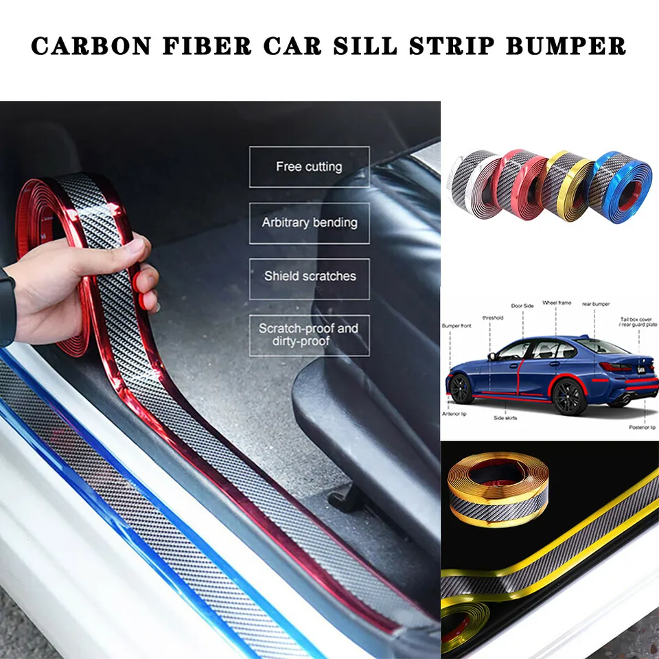 Auto Car Sticker Carbon Fiber Rubber DIY Door Sill Protector Edge Guard Strip US
