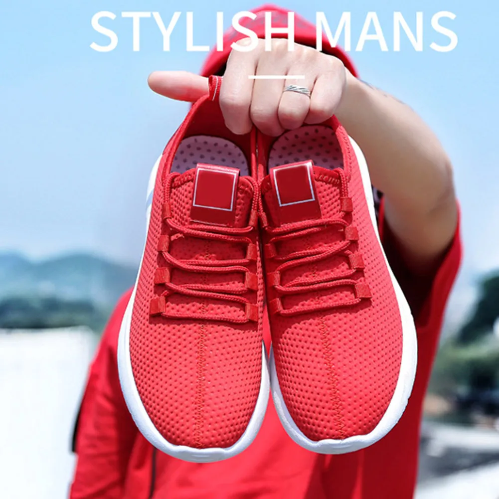 Мужская дышащая обувь для бега и тенниса; Спортивная повседневная прогулочная спортивная обувь; износостойкие кроссовки; WHShopping - Цвет: Красный