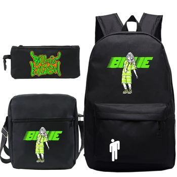 

Mochila Billie Eilish Bag 3 PCS/set Sac A Dos Print Backpack Zipper Notebook Back Pack Bookbag School Bags for Teenagers Girls