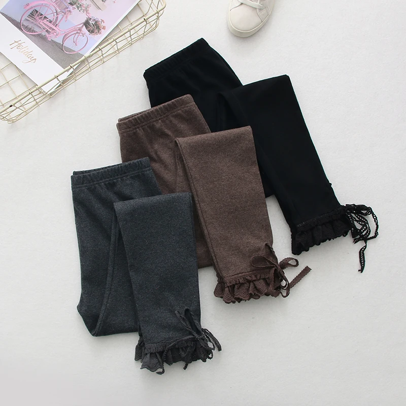 Online Leggings de encaje de retazos con lazo y vaina para chica mori 2019 invierno lolita