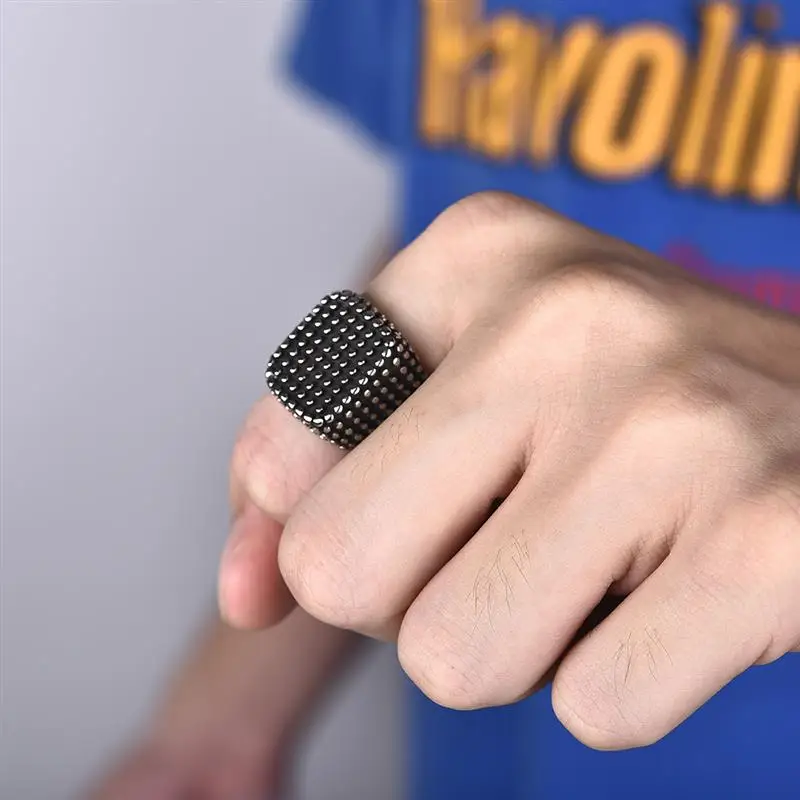 Jiayiqi, винтажное черное квадратное кольцо, бренд, для мужчин, ширина печатки, пунктиформы, геометрические кольца на палец, панк, мужские ювелирные изделия, подарок, Размер 7-13