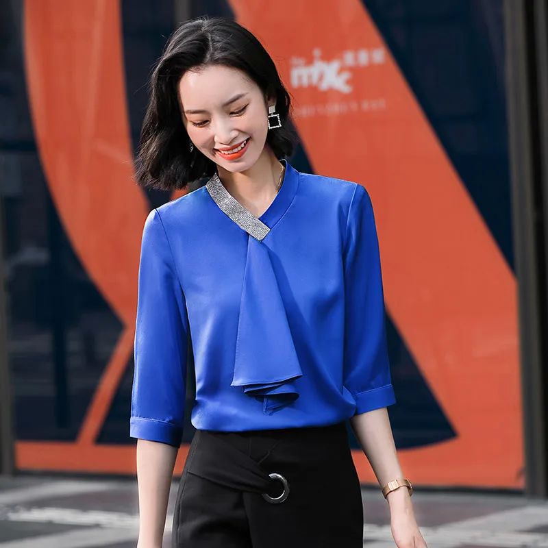 Mode Kleider Blusenkleider blaue Bluse 