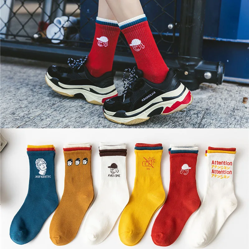 5 пар/Женские повседневные носки с героями мультфильмов дышащие впитывающие пот хлопковые носки для девочек весна-осень удобные носки BDW022