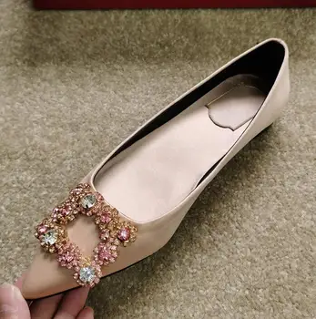 

Luxury Flowers Crystal Buckle Stud Zapatos Mujer women Flats Point Toe Satin silk Women Pumps 8.5cm High Heels Shoes Woman