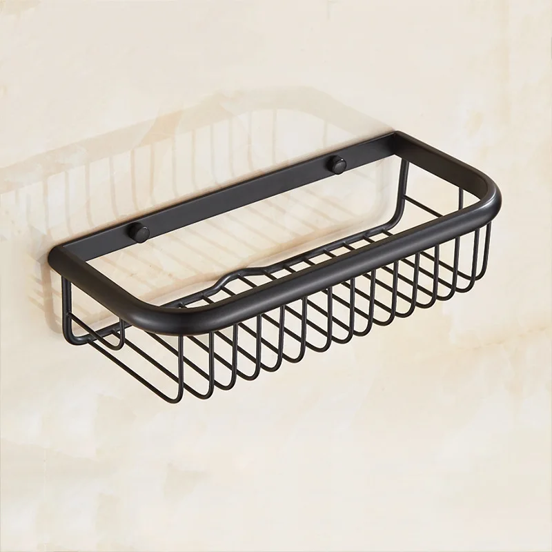 

Copper European Style Storage Shelf Thick Black Bathroom Mesh Basket Gold Toilet Square Sanitary Ware Hardware Accessories Wall