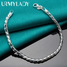 

URMYLADY 925 Sterling Silver Bracelet 4mm Snake Chain Screw Fits Silver Charm DIY Fashion Wedding Jewelry For Women Men