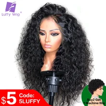 13x6 вьющиеся Синтетические волосы на кружеве парик 180 плотность глубокий часть предварительно Реми бразильские парики из натуральных волос Выбеленные узлы для Для женщин Луффи