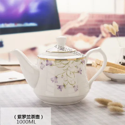 1pcs-1000ml Керамический чайник ручная роспись сине-белый фарфор большой емкости заварочный чайник кунг-фу набор кофейник Питьевая утварь - Цвет: 1pcs-1000ml