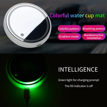 

2pcs Luminescent LED Car Cup Holder For Drink Acrylic Coaster 7 Colors Universal Accessories Atmosphere Lamp USB Charging