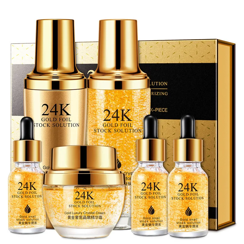 

Bing Ju 24K Gold Snail Luxury Pet Six Pieces Set Skin Care Product Set Gift Box Moisturizing Cosmetics Facial Care